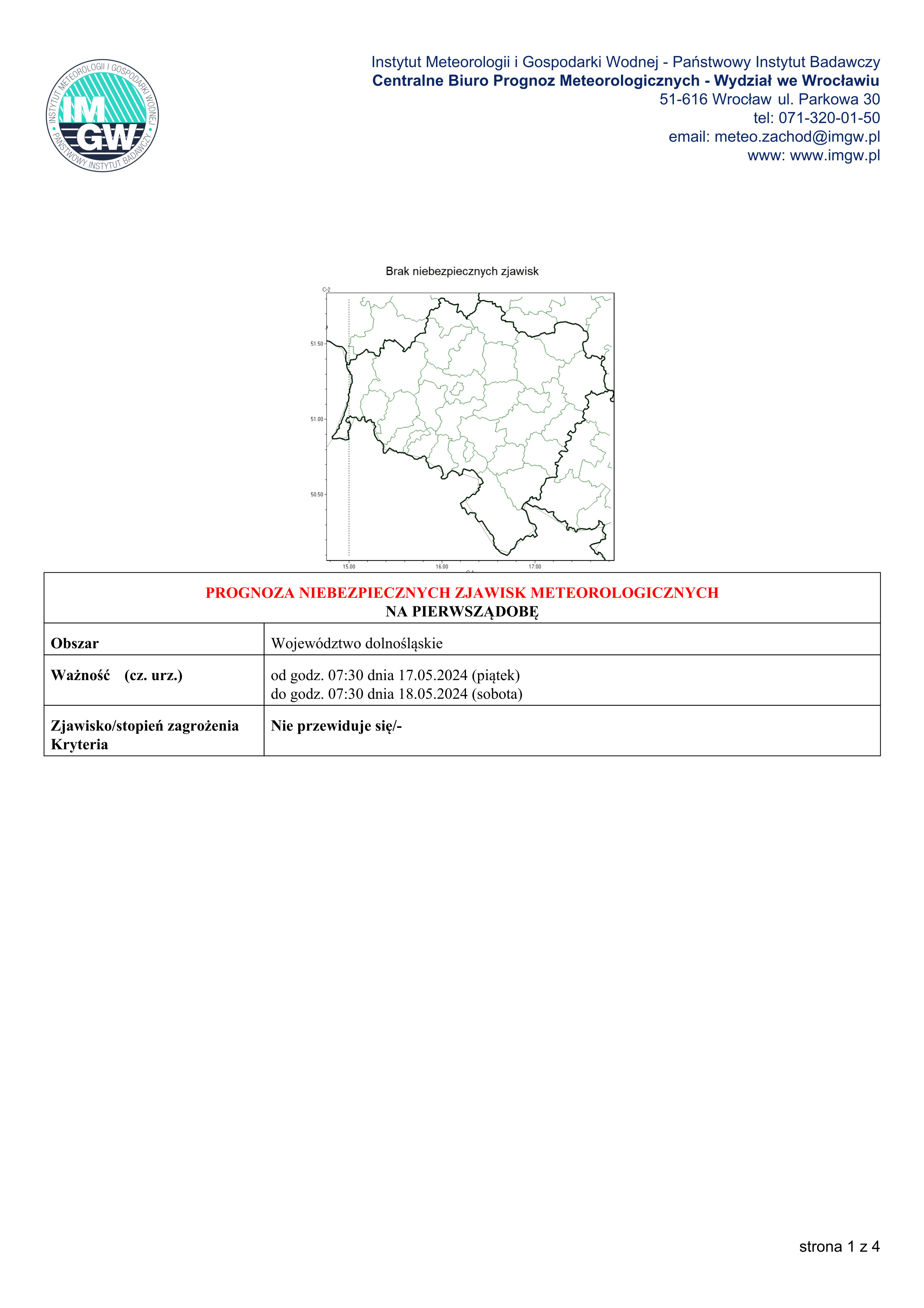 aktualność: Ostrzeżenie meteorologiczne 16.05.2024