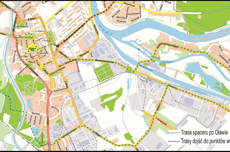 Map Olwa Trasy turystyczne - Miasto Oława