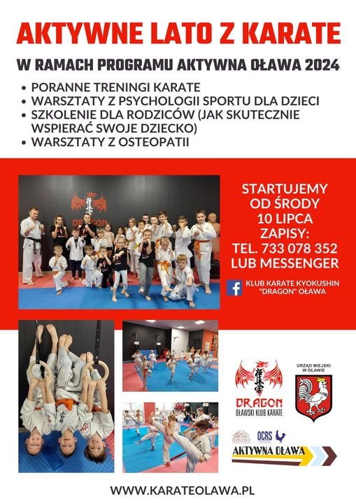 Wydarzenie: Aktywne lato z karate, Kiedy? 2024-07-31 10:00, Gdzie? ul. Sportowa 6F/1 55-200 Oława